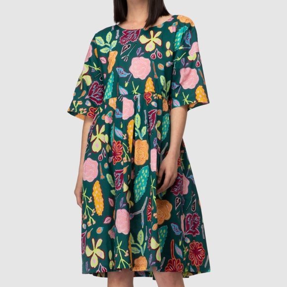 Gorman Pitches Petal Dress Dark Green Print Size M. Comfortably fits size 12 - 1 - Picture 2 of 15